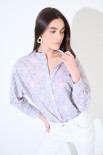 CAMICIA MUSSOLA STAMPATA CON COLLO COREANA ROUCHES DOPPIATA CELE