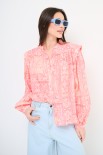 CAMICIA COREANA MUSSOLA STAMPATA CON PIEGHE SU SPALLE ROSA