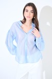 CAMICIA COREANA VOILE CON PIEGA MANICA CELESTE