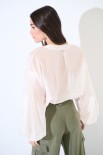 BLUSA SCOLLO V VOILE CON MANICA AMPIA ELASTICO PANNA