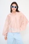 BLUSA SCOLLO V VOILE CON MANICA AMPIA ELASTICO ROSA