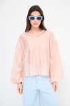 BLUSA SCOLLO V VOILE CON MANICA AMPIA ELASTICO ROSA