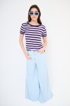 T-SHIRT RIGA CON COLLO E MANICA COSTINA BLU