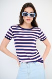 T-SHIRT RIGA CON COLLO E MANICA COSTINA BLU