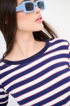 T-SHIRT RIGA CON COLLO E MANICA COSTINA BLU