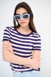 T-SHIRT RIGA CON COLLO E MANICA COSTINA BLU