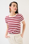 T-SHIRT RIGA CON COLLO E MANICA COSTINA VINO