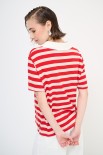 POLO CROP CON SPACCHI A RIGHE M/MANICA ROSSO