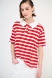 POLO CROP CON SPACCHI A RIGHE M/MANICA ROSSO