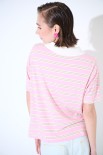 POLO CROP CON SPACCHI A RIGHE M/MANICA ROSA