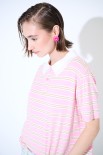 POLO CROP CON SPACCHI A RIGHE M/MANICA ROSA