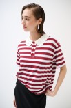 POLO CROP CON SPACCHI A RIGHE M/MANICA VINO