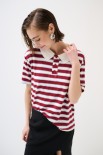 POLO CROP CON SPACCHI A RIGHE M/MANICA VINO