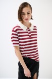 POLO CROP CON SPACCHI A RIGHE M/MANICA VINO