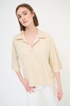 POLO CROP MANICA CORTA BEIGE