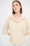 POLO CROP MANICA CORTA BEIGE