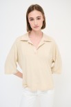 POLO CROP MANICA CORTA BEIGE