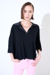 POLO CROP MANICA CORTA NERO