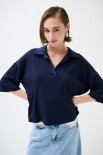 POLO CROP MANICA CORTA BLU