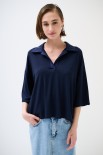 POLO CROP MANICA CORTA BLU