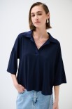 POLO CROP MANICA CORTA BLU