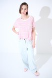 T-SHIRT SCATOLINA CON TASCA RIGHE ROSA