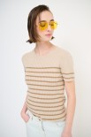 T-SHIRT MEZZA MANICA RIGA A COSTE BEIGE