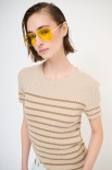 T-SHIRT MEZZA MANICA RIGA A COSTE BEIGE