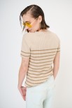 T-SHIRT MEZZA MANICA RIGA A COSTE BEIGE