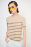 T-SHIRT MEZZA MANICA RIGA A COSTE BEIGE