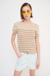 T-SHIRT MEZZA MANICA RIGA A COSTE BEIGE