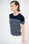 T-SHIRT MEZZA MANICA RIGA A COSTE BLU