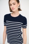 T-SHIRT MEZZA MANICA RIGA A COSTE BLU