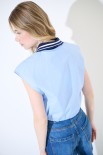 CAMICIA CROP COLLETTO POLO CELESTE