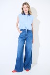 CAMICIA CROP COLLETTO POLO CELESTE