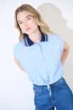 CAMICIA CROP COLLETTO POLO CELESTE