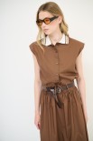 CAMICIA CROP COLLETTO POLO MORO
