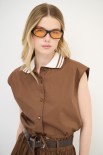 CAMICIA CROP COLLETTO POLO MORO