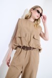 GILET OVER CON FODERA STAMPATA CAMMELLO