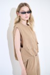 GILET OVER CON FODERA STAMPATA CAMMELLO