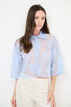 CAMICIA CROP PIZZO MANICA 3/4 CELESTE