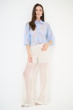 CAMICIA CROP PIZZO MANICA 3/4 CELESTE