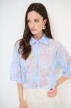 CAMICIA CROP PIZZO MANICA 3/4 CELESTE