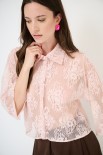 CAMICIA CROP PIZZO MANICA 3/4 ROSA