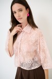 CAMICIA CROP PIZZO MANICA 3/4 ROSA