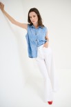 CAMICIA SMANICATA GIROMANICA TAGLIO VIVO BLU CHIARO