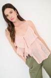 TOP MUSSOLA APERTO CON ROUCHES ROSA