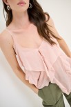 TOP MUSSOLA APERTO CON ROUCHES ROSA