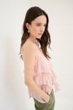 TOP MUSSOLA APERTO CON ROUCHES ROSA