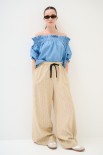 PANTALONE LARGO CON LACCIO MISTO LINO RIGA CAMMELLO
